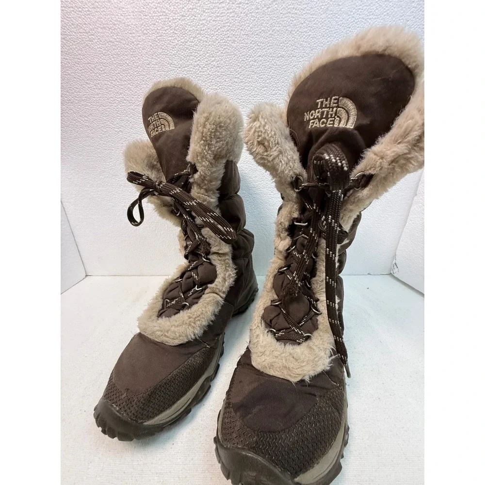 The North Face Winter‎ Boots Women 7 Brown Faux Fur Trim Lace Up Tall